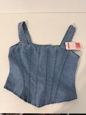 Denim Corset Tank Top - Light Blue